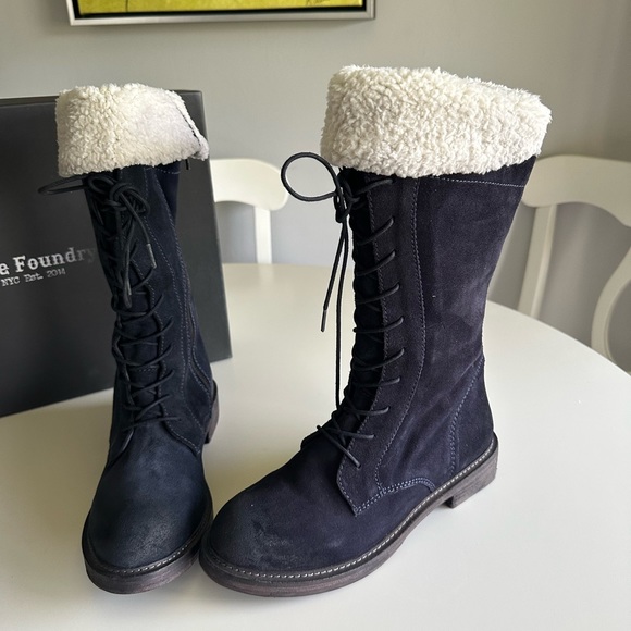 NIB VINTAGE FOUNDRY WOMEN'S KELLY MID-CALF BOOT BLUE SUEDE LACE UP SHERPA 8 - Picture 5 of 7